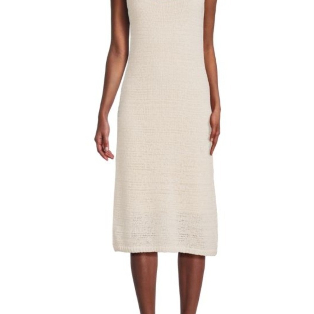 Vince Textured Knit Midi Sleeveless Dress Sz Large Beach Wedding Evening Cream